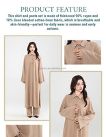 Ensemble personnalisé chemise longue et pantalon pour femme musulmane, en viscose et lin, avec design à pompons, ensemble modeste 2 pièces