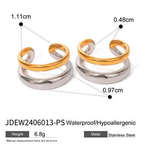 ต่างหูสแตนเลสชุบทอง 14K ลายเรขาคณิตแบบตอก  ชุดเครื่องประดับแฟชั่นสำหรับงานปาร์ตี้สุดอินเทรนด์ - Product Image 2