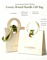 Ringförmige, umweltfreundliche, wiederverwendbare, handgefertigte Geschenktüte aus Kunstpapier für Hochzeiten und Bankette mit Premium-Band und Goldprägung