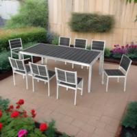 Ensemble de table et chaises de jardin en composite bois-plastique lavable pour 8 personnes, mobilier d'extérieur, longue table à manger en aluminium WPC