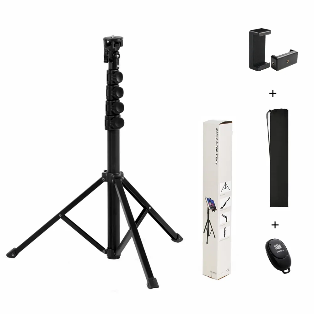 61in Retractable Aluminum camera tripod stand for phone light stand With phone clip and tote bag Selfie stick tripod tripods