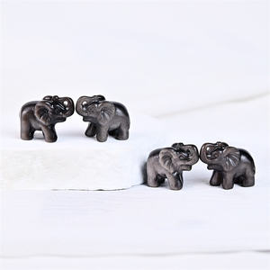 Natural cristal mão esculpida animais cristal quartzo pedra 3cm prata obsidiana elefantes para decoração - Product Image 2