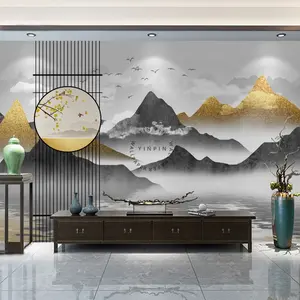 3D New Chinese Ink Zen Landscape Hotel Background Wallpaper