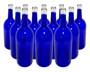 बोतल के पेड़ बनाने वाली पार्टियों, शादी के लिए कांच की बोतलें-बीयर या वाइन बनाना, ब्लू बोर्डो फ्लैट बॉटम 1.5 लीटर स्क्रीन प्रिंटिंग