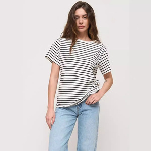 <span class=keywords><strong>Camiseta</strong></span> de manga corta a <span class=keywords><strong>rayas</strong></span> transfronterizas elegante de verano 2025 para <span class=keywords><strong>mujer</strong></span> estilo europeo americano versátil cuello blanco negro Nuevo - Product Image 3