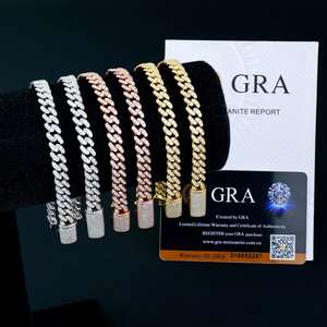 Factory Spot Wholesale Bulk 6mm Hip Hop GRA 925 Silver Men's Jewelry Full Iced Round Vvs <b>Rose</b> <b>Gold</b> Plated Cuban Link <b>Bracelet</b> - Product Image 1