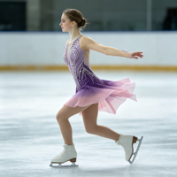 Robe de patinage et de danse pour enfants et adultes, dégradé violet-rose, manches longues en maille, jupe à pétales ornée de strass et de paillettes, pour compétition et spectacle de patinage artistique