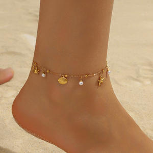 Alta calidad de acero inoxidable exquisita moda mujer joyería perla mariposa estrella de mar cangrejo Shell pulpo ballena tobillera - Product Image 6