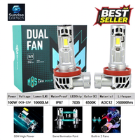 Phares LED de voiture SunRise M8S H11 12V 100W 10000LM 6500K IP67 étanches avec double ventilateur, Canbus Plug and Play, ajustement universel