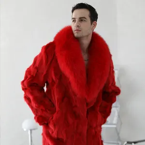Top quality factory price trendy fox fur red jacket with Shawl collar soft comfortable fox fur red jacket coat for men