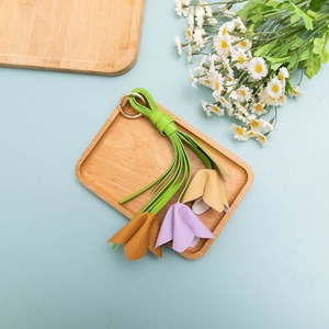 Creative Handmade Simulation Picking Golden Osmanthus Blossoms Bag Decoration Pu Leather Flower <b>Keychain</b> Flower Charms - Product Image 5