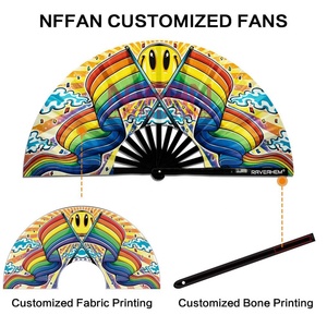 Abanico de mano plegable para manualidades de bambú decorativo grande con estampado personalizado, abanicos de mano Clack como accesorios para Festival Rave para hombre y mujer - Product Image 2