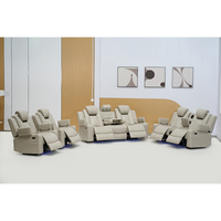 Ensemble de canapés inclinables électriques de luxe 2026 en cuir synthétique beige, design moderne, multifonctionnel avec haut-parleurs et LED, pour salon en bois
