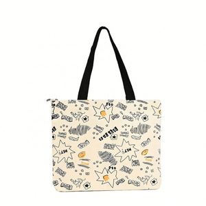 Bolsas de Compras de Lona con Asa Larga y Diseño de Dibujos Animados, Bolsas de Mano de Color Puro para Estudiantes, Venta al Por Mayor - Product Image 1