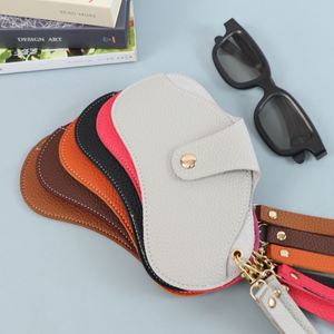 Portable Slim Sunglasses Pouch Soft PU Leather Eyeglasses Bag <b>Glasses</b> <b>Case</b> Holder with Strap Necklace - Product Image 3