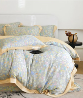 Ensemble de literie de luxe imprimé Lyocell-Tissu de soie écologique doux de qualité supérieure de 4 pièces, design élégant pour une expérience de sommeil