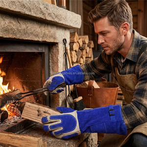 Guantes de Soldadura de Cuero Vacuno con Puño Extendido, Refuerzo en la Palma, Resistentes al Desgaste, Duraderos, de Seguridad Industrial - Product Image 5