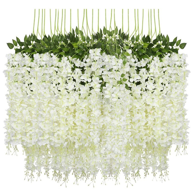 O-X0199 Wholesale Wisteria Hanging Flowers Silk Wisteria Flowers Artificial Wedding Amazon Top Seller White Wisteria Flowers