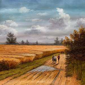 Dipinto a Olio 100% Fatto a Mano 20x24 Pollici, Arte Raffinata di Tre Persone in Campo Agricolo, Texture 3D, Soggetto Astratto, con Cornice - Product Image 6