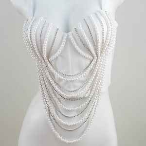 Top Corsetto con Catena di Perle, Top Sexy da Donna in Pizzo con Fiocco, Intimo Vintage - Product Image 4
