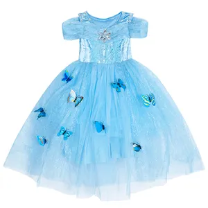 Платье принцессы с бабочками, оптовая продажа, платье Эльзы с короткими рукавами, одежда для выступлений, сари с бабочками