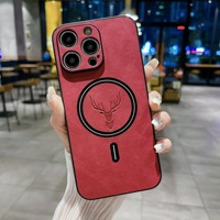 Étui de téléphone en cuir mat de luxe avec motif de cerf pour iPhone 16 15 14 17 18 Pro Max, charge magnétique sans fil, coque arrière antichoc