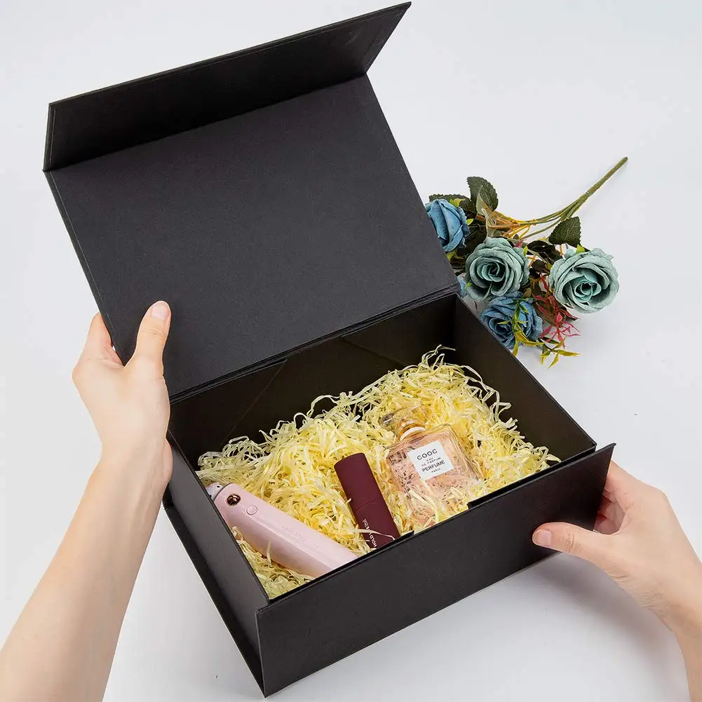 Caja de embalaje negra plegable personalizada Popular, vela cosmética artesanal, caja de regalo magnética de lujo