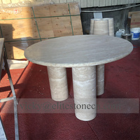 Table console d'entrée en travertin beige crème moderne en pierre naturelle avec pieds cannelés pour la décoration de villa, hôtel, hall ou couloir