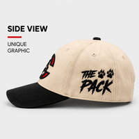 Casquette de baseball structurée unisexe à 5 panneaux, brodée, style A-Frame, bicolore crème et noir, avec lettres universitaires, motif mascotte Husky