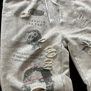 <span class=keywords><strong>Pantaloni</strong></span> da Uomo in Cotone 100% di Alta Qualità, Stampa DTG Personalizzata, Effetto Distressed, Lavaggio Acido, Gamba Larga, Stile Baggy - Product Image 4