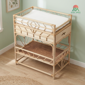 Cuna de Ratán con Diseño Tropical y Acabado Natural, Cambiador para Bebés y Niños de 0 a 3 Años - Product Image 4