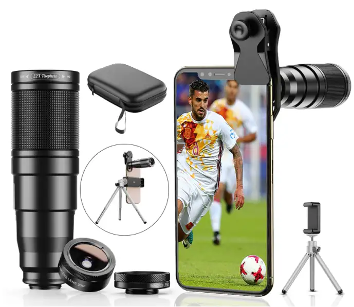 Diğer telefon aksesuarları 4 In 1 Lens kiti 22X yakınlaştırma kamerası teleskop lensi geniş açı makro balıkgözü Lens kiti Smartphone için