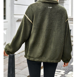 Factory Custom Logo Contrast Color Tape Elastic Cuff <strong>Teddy</strong> Fleece Womens Outdoor WInter Jackets <strong>Hoodie</strong> - Product Image 6
