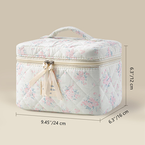 Large Floral Cosmetic <b>Bag</b> for Women, Cute Cotton Makeup <b>Bags</b>, Flower Travel Toiletry Organizer <b>Bag</b> - Product Image 2