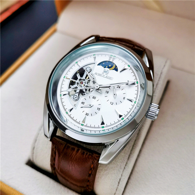 2026 New Hollow Flywheel Fully Automatic Mechanical Watch Men's Watch Waterproof Night Light Moon Phase Multifunctional Watch