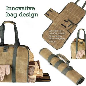 Free Sample Firewood Tote Firewood Carrier With Handles, Canvas Firewood Log Carrier, Wood <b>Stove</b> Accessories <b>Fireplace</b> - Product Image 4
