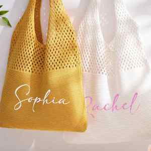 Bolso de Playa de Crochet, Bolso Grande Personalizado con Nombre, Bolso de Hombro Tejido a Mano para Verano, Vacaciones, Compras, para Mujer - Product Image 2