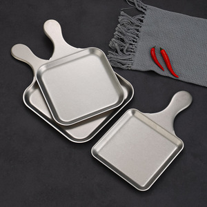 Stainless Steel Square Plate With Handle For Steak Barbecue Party Serving Tray Cold Dish Platter - Product Image 3