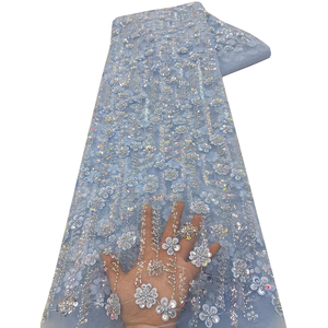 Ni. Ai sang trọng Wedding Dress Vật liệu đính cườm <span class=keywords><strong>Net</strong></span> ren vải Ngọc Trai Thêu <span class=keywords><strong>Sequins</strong></span> Bridal hoa lưới Warp dệt kim cho cô gái - Product Image 5