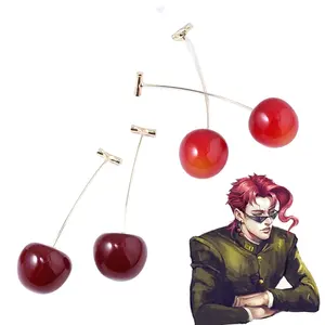 Anime JoJos Bizarre Adventure Earrings Kakyoin Noriaki Cherry Drop Earrings for Women Men Cosplay Ear Clip Jewelry Gift