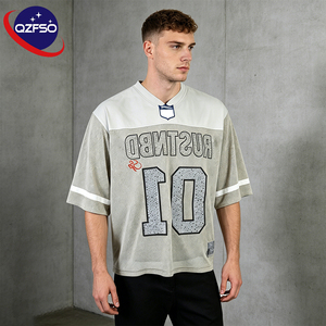 QZFSO Custom Hip Hop Vintage Sublimation Soccer T Shirt American Football Uniform <b>Top</b> Rhinestone Mesh Fabric Rugby Sport Jersey - Product Image 1