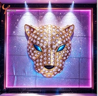 Sculpture murale tête de léopard en résine réaliste, décorations imitation diamant, yeux de chat bleus, style sauvage de luxe, tendance