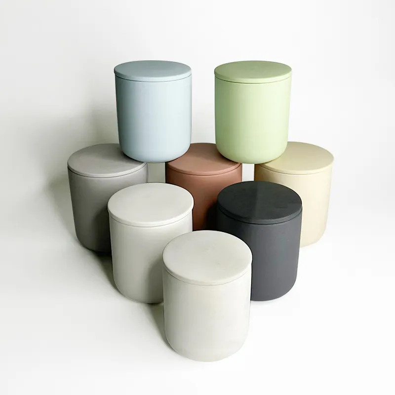 Tarro de vela de cerámica de cilindro único de lujo, tarros de vela modernos vacíos mate de 12oz, recipientes con tapas