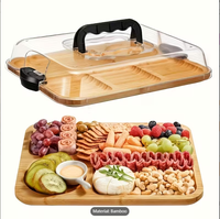 Plateau de service décoratif écologique en bambou avec couvercles amovibles, durable et écoresponsable, idéal pour les pique-niques et les collations.