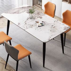 Ensemble de table à manger rectangulaire en pierre frittée de marbre de luxe, tables à manger modernes, meubles de salle à manger, table et chaises - Product Image 6