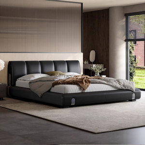 Cama de cuero minimalista moderna italiana, luz de Duna de arena, cama de Arte de dormitorio principal Simple de lujo, camas con funda - Product Image 2
