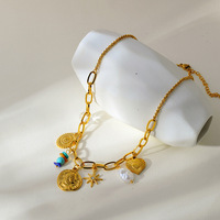 Collier bohème en acier inoxydable multi-breloques, collier à pendentifs empilables plaqué or 18 carats pour femmes, bijoux vintage tendance
