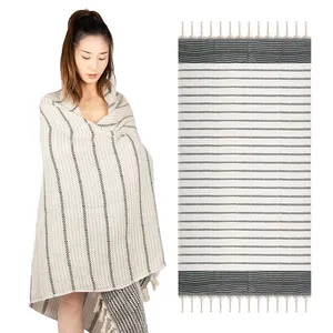 Baumwollfranse Streifen individuell luxuriös gedruckt türkische Baumwolle Strandhandtücher extra groß