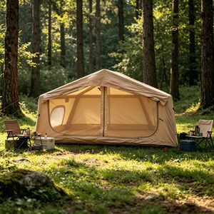 Tente gonflable en PVC beige de style luxe léger, pour <span class=keywords><strong>camping</strong></span> familial, imperméable, construction automatique, protection solaire, grand espace - Product Image 2