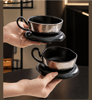 Tasse à café vintage, sensation haut de gamme, ensemble tasse et soucoupe en céramique transformée au four, style niche